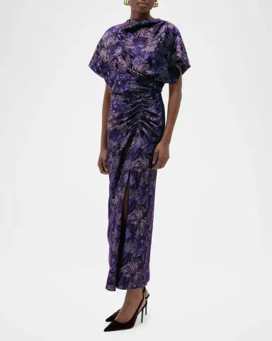 Amsale Ruched Short-Sleeve Column Dress | Thumbnail 5 Amsale Ruched Short-Sleeve Column Dress | Thumbnail 5