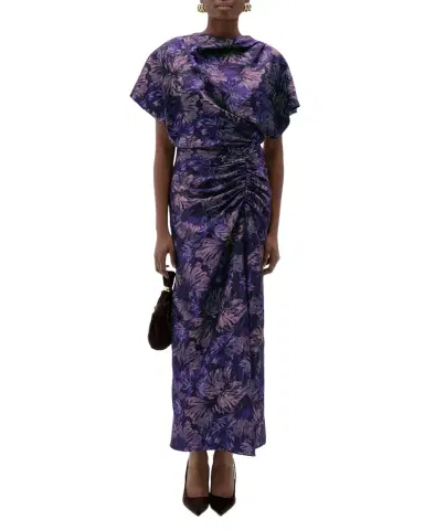 Amsale Ruched Short-Sleeve Column Dress | Thumbnail 1 Amsale Ruched Short-Sleeve Column Dress | Thumbnail 1