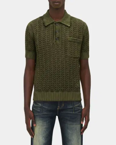 McQueen Men's Cotton Crochet Pocket Polo Shirt | Thumbnail 3 McQueen Men's Cotton Crochet Pocket Polo Shirt | Thumbnail 3