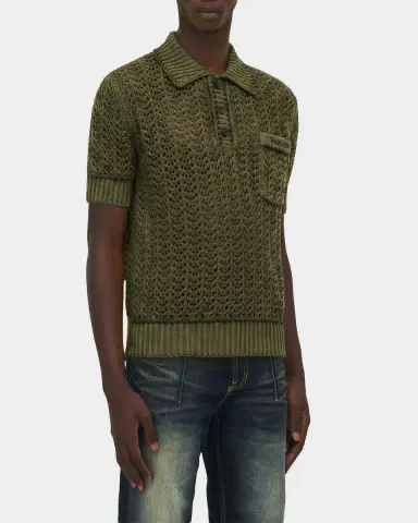 McQueen Men's Cotton Crochet Pocket Polo Shirt | Thumbnail 5 McQueen Men's Cotton Crochet Pocket Polo Shirt | Thumbnail 5