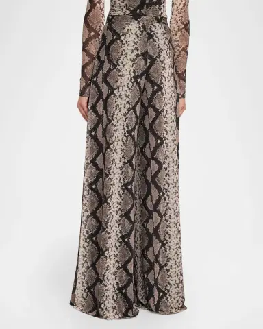 Lapointe Snakeskin-Print Mesh Wide-Leg Pants | Thumbnail 2 Lapointe Snakeskin-Print Mesh Wide-Leg Pants | Thumbnail 2