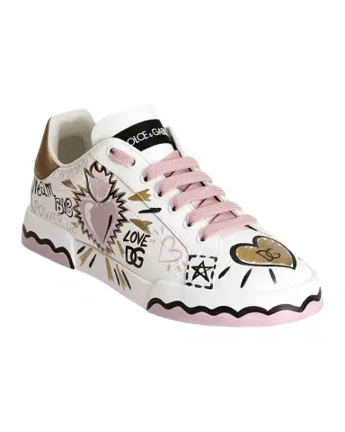 Dolce & Gabbana Portofino Doodle Leather Low-Top Sneakers | Thumbnail 1 Dolce & Gabbana Portofino Doodle Leather Low-Top Sneakers | Thumbnail 1