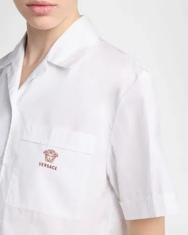 Versace Embroidered Pocket Cropped Poplin Shirt | Thumbnail 4 Versace Embroidered Pocket Cropped Poplin Shirt | Thumbnail 4