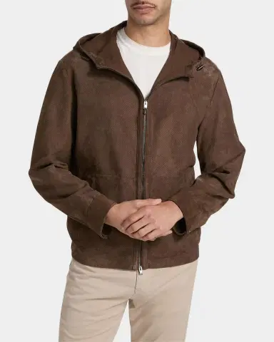 Canali Men's Perforated Leather Full-Zip Hooded Blouson | Thumbnail 3 Canali Men's Perforated Leather Full-Zip Hooded Blouson | Thumbnail 3