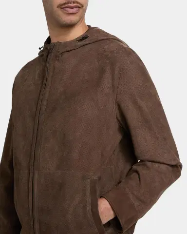 Canali Men's Perforated Leather Full-Zip Hooded Blouson | Thumbnail 4 Canali Men's Perforated Leather Full-Zip Hooded Blouson | Thumbnail 4