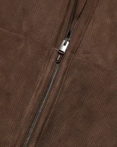 Canali Men's Perforated Leather Full-Zip Hooded Blouson | Thumbnail 5 Canali Men's Perforated Leather Full-Zip Hooded Blouson | Thumbnail 5