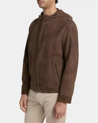 Canali Men's Perforated Leather Full-Zip Hooded Blouson | Thumbnail 6 Canali Men's Perforated Leather Full-Zip Hooded Blouson | Thumbnail 6