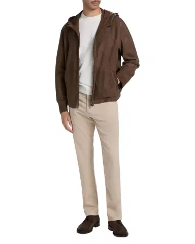 Canali Men's Perforated Leather Full-Zip Hooded Blouson | Thumbnail 1 Canali Men's Perforated Leather Full-Zip Hooded Blouson | Thumbnail 1