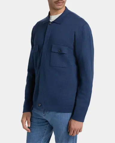 Canali Men's Cotton Knit Concealed-Placket Overshirt | Thumbnail 6 Canali Men's Cotton Knit Concealed-Placket Overshirt | Thumbnail 6