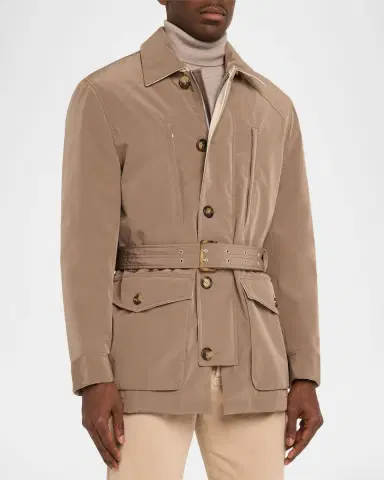 Brunello Cucinelli Men 's Water-Resistant Padded Safari Jacket with Self-Belt | Thumbnail 3 Brunello Cucinelli Men 's Water-Resistant Padded Safari Jacket with Self-Belt | Thumbnail 3