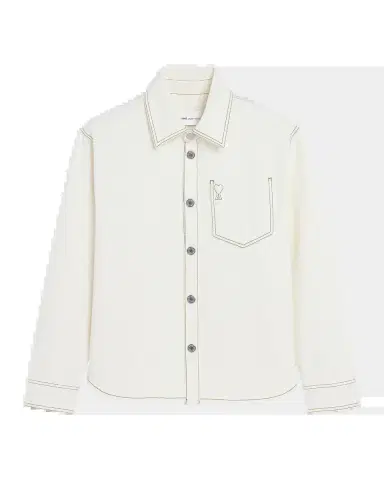 Ami Paris Men's Cotton Ami De Coeur Contrast-Stitched Overshirt | Thumbnail 2 Ami Paris Men's Cotton Ami De Coeur Contrast-Stitched Overshirt | Thumbnail 2