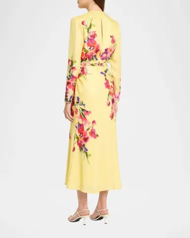 Saloni Claudia Floral Silk Long-Sleeve Fluted Midi Dress | Thumbnail 2 Saloni Claudia Floral Silk Long-Sleeve Fluted Midi Dress | Thumbnail 2