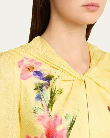 Saloni Claudia Floral Silk Long-Sleeve Fluted Midi Dress | Thumbnail 4 Saloni Claudia Floral Silk Long-Sleeve Fluted Midi Dress | Thumbnail 4