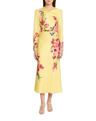 Saloni Claudia Floral Silk Long-Sleeve Fluted Midi Dress | Thumbnail 1 Saloni Claudia Floral Silk Long-Sleeve Fluted Midi Dress | Thumbnail 1