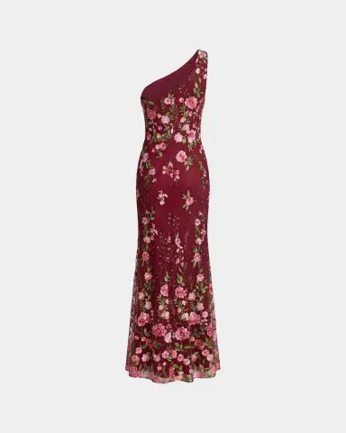 Mac Duggal One-Shoulder Floral Embroidered Gown | Thumbnail 4 Mac Duggal One-Shoulder Floral Embroidered Gown | Thumbnail 4