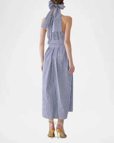 Carolina Herrera Embroidered Striped Cotton Halter Midi Dress | Thumbnail 2 Carolina Herrera Embroidered Striped Cotton Halter Midi Dress | Thumbnail 2