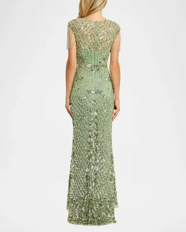 Mac Duggal Petite Embellished Fringe Column Gown | Thumbnail 2 Mac Duggal Petite Embellished Fringe Column Gown | Thumbnail 2