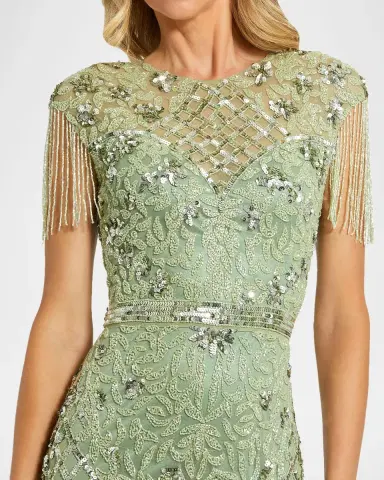 Mac Duggal Petite Embellished Fringe Column Gown | Thumbnail 3 Mac Duggal Petite Embellished Fringe Column Gown | Thumbnail 3