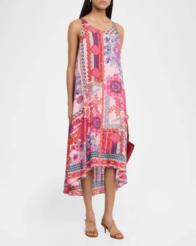 Johnny Was Dornaz High-Low Patchwork Silk Midi Dress | Thumbnail 3 Johnny Was Dornaz High-Low Patchwork Silk Midi Dress | Thumbnail 3