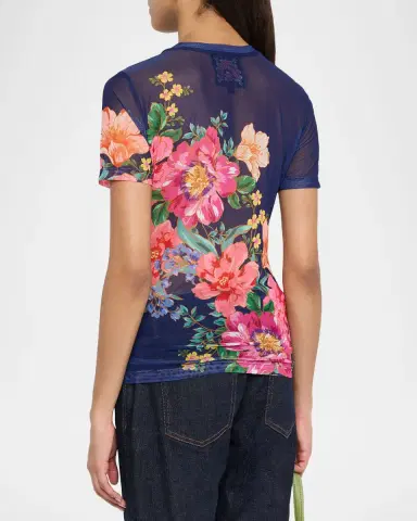 Johnny Was Eleanor Floral-Print Crewneck Mesh Tee | Thumbnail 2 Johnny Was Eleanor Floral-Print Crewneck Mesh Tee | Thumbnail 2