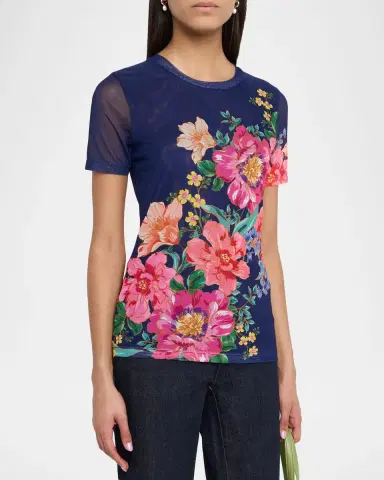 Johnny Was Eleanor Floral-Print Crewneck Mesh Tee | Thumbnail 3 Johnny Was Eleanor Floral-Print Crewneck Mesh Tee | Thumbnail 3