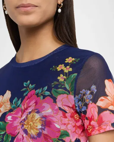 Johnny Was Eleanor Floral-Print Crewneck Mesh Tee | Thumbnail 4 Johnny Was Eleanor Floral-Print Crewneck Mesh Tee | Thumbnail 4