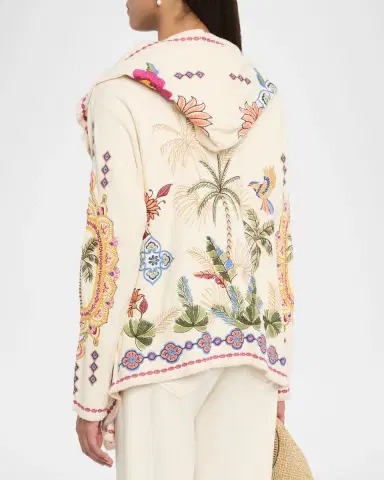 Johnny Was Avelar Biya Floral-Embroidered Short Cotton Hoodie | Thumbnail 2 Johnny Was Avelar Biya Floral-Embroidered Short Cotton Hoodie | Thumbnail 2