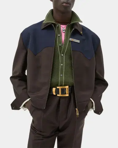 Versace Colorblocked Wool/Mohair Zip-Up Blouson Jacket | Thumbnail 2 Versace Colorblocked Wool/Mohair Zip-Up Blouson Jacket | Thumbnail 2