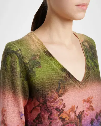 Etro Degrade Floral-Print Wool V-Neck Sweater | Thumbnail 4 Etro Degrade Floral-Print Wool V-Neck Sweater | Thumbnail 4