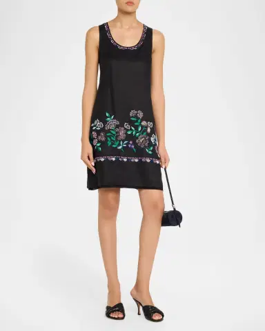 Johnny Was Beaded Floral-Embroidered Linen Tank Dress | Thumbnail 3 Johnny Was Beaded Floral-Embroidered Linen Tank Dress | Thumbnail 3