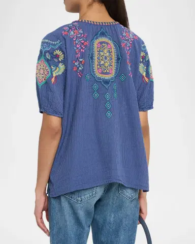 Johnny Was Margot Embroidered Cotton-Silk Blouse | Thumbnail 2 Johnny Was Margot Embroidered Cotton-Silk Blouse | Thumbnail 2