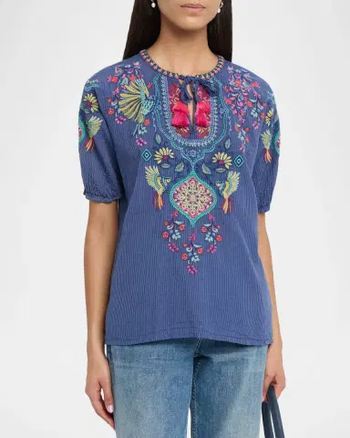 Johnny Was Margot Embroidered Cotton-Silk Blouse | Thumbnail 3 Johnny Was Margot Embroidered Cotton-Silk Blouse | Thumbnail 3