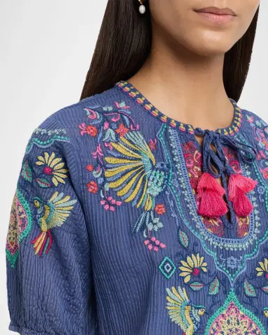 Johnny Was Margot Embroidered Cotton-Silk Blouse | Thumbnail 4 Johnny Was Margot Embroidered Cotton-Silk Blouse | Thumbnail 4
