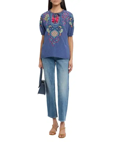 Johnny Was Margot Embroidered Cotton-Silk Blouse | Thumbnail 1 Johnny Was Margot Embroidered Cotton-Silk Blouse | Thumbnail 1