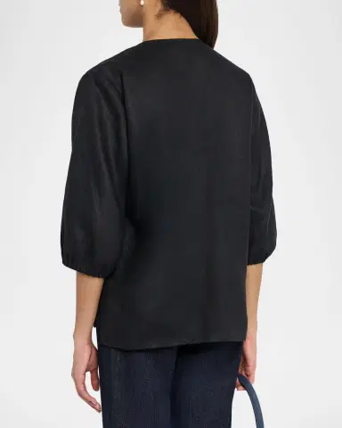 Johnny Was Beaded Floral Split-Neck Linen Blouse | Thumbnail 2 Johnny Was Beaded Floral Split-Neck Linen Blouse | Thumbnail 2