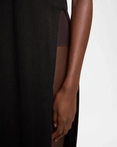 Saint Laurent Short-Sleeve Wool Side-Slits Midi Dress | Thumbnail 4 Saint Laurent Short-Sleeve Wool Side-Slits Midi Dress | Thumbnail 4
