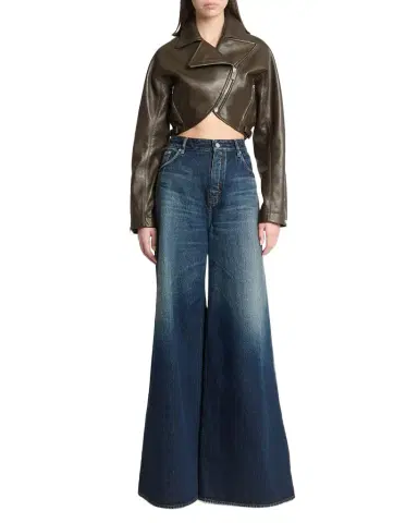 Alaïa High-Rise Denim Wide-Leg Palazzo Pants | Thumbnail 1 Alaïa High-Rise Denim Wide-Leg Palazzo Pants | Thumbnail 1