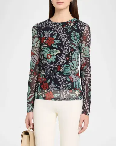 Elie Tahari The Delilah Ruched Floral-Print Mesh Top | Thumbnail 3 Elie Tahari The Delilah Ruched Floral-Print Mesh Top | Thumbnail 3