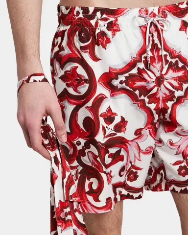 Dolce & Gabbana Men's Majolica-Print Swim Trunks | Thumbnail 4 Dolce & Gabbana Men's Majolica-Print Swim Trunks | Thumbnail 4