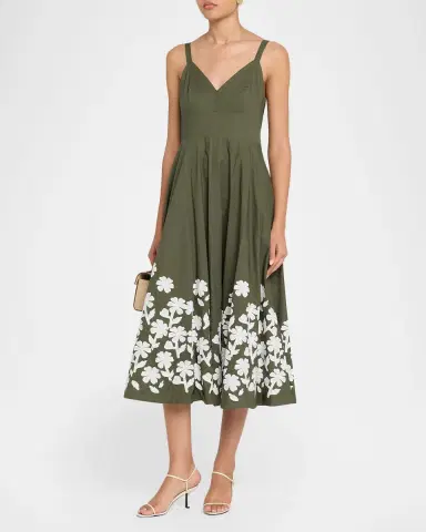 Elie Tahari The Victoria Floral Applique Cotton Midi Dress | Thumbnail 3 Elie Tahari The Victoria Floral Applique Cotton Midi Dress | Thumbnail 3