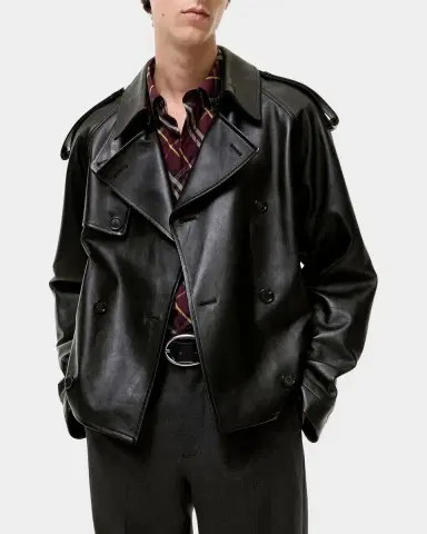 Burberry Men's Leadenham Double-Breasted Leather Jacket | Thumbnail 3 Burberry Men's Leadenham Double-Breasted Leather Jacket | Thumbnail 3