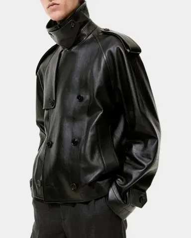 Burberry Men's Leadenham Double-Breasted Leather Jacket | Thumbnail 4 Burberry Men's Leadenham Double-Breasted Leather Jacket | Thumbnail 4