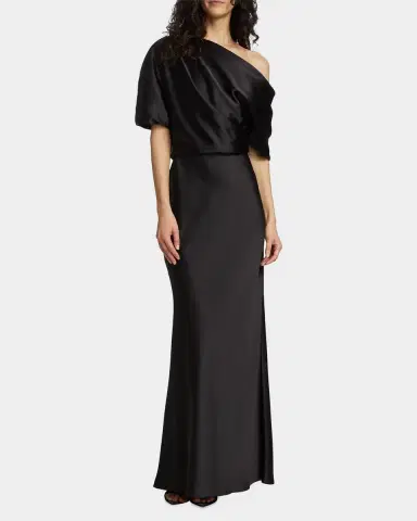 Amsale Draped Satin One-Shoulder Gown | Thumbnail 3 Amsale Draped Satin One-Shoulder Gown | Thumbnail 3