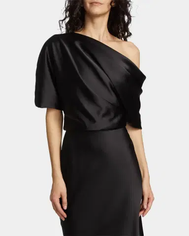 Amsale Draped Satin One-Shoulder Gown | Thumbnail 4 Amsale Draped Satin One-Shoulder Gown | Thumbnail 4