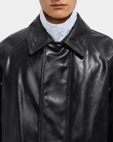 Bottega Veneta Men's Intrecciato-Collar Leather Jacket | Thumbnail 3 Bottega Veneta Men's Intrecciato-Collar Leather Jacket | Thumbnail 3