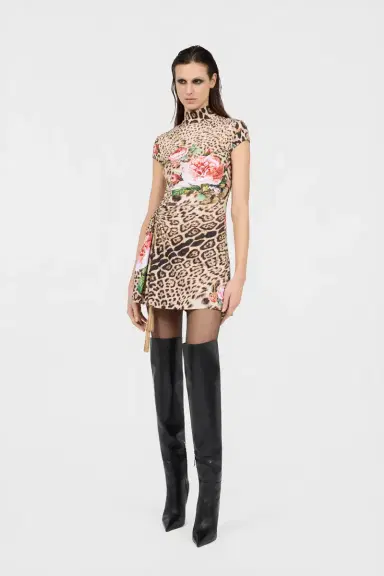 Roberto Cavalli Jaguar Roses Print Mini Dress | Thumbnail 2 Roberto Cavalli Jaguar Roses Print Mini Dress | Thumbnail 2