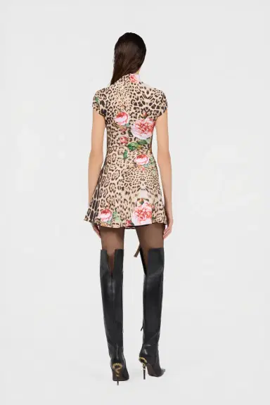Roberto Cavalli Jaguar Roses Print Mini Dress | Thumbnail 3 Roberto Cavalli Jaguar Roses Print Mini Dress | Thumbnail 3