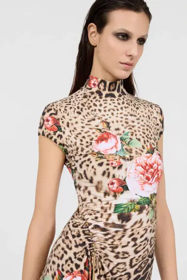 Roberto Cavalli Jaguar Roses Print Mini Dress | Thumbnail 4 Roberto Cavalli Jaguar Roses Print Mini Dress | Thumbnail 4