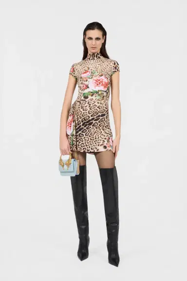 Roberto Cavalli Jaguar Roses Print Mini Dress | Thumbnail 6 Roberto Cavalli Jaguar Roses Print Mini Dress | Thumbnail 6