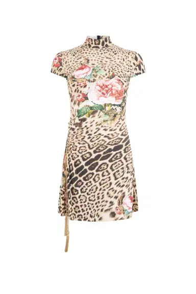 Roberto Cavalli Jaguar Roses Print Mini Dress | Thumbnail 1 Roberto Cavalli Jaguar Roses Print Mini Dress | Thumbnail 1